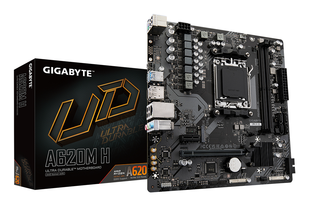 Tarjeta Madre Gigabyte A620M H - Socket AM5 - 2x DDR5 - 4400/5200/6400(O.C.)MHz - HDMI - DisplayPort - USB 2.0/3.2 - Micro ATX - A620M H