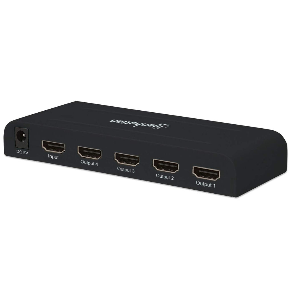 Manhattan HDMI Splitter, 4-Port, 4K@30Hz, AC Powered, Black, Three Year Warranty, Boxed (With Euro 2-pin plug) – image 4