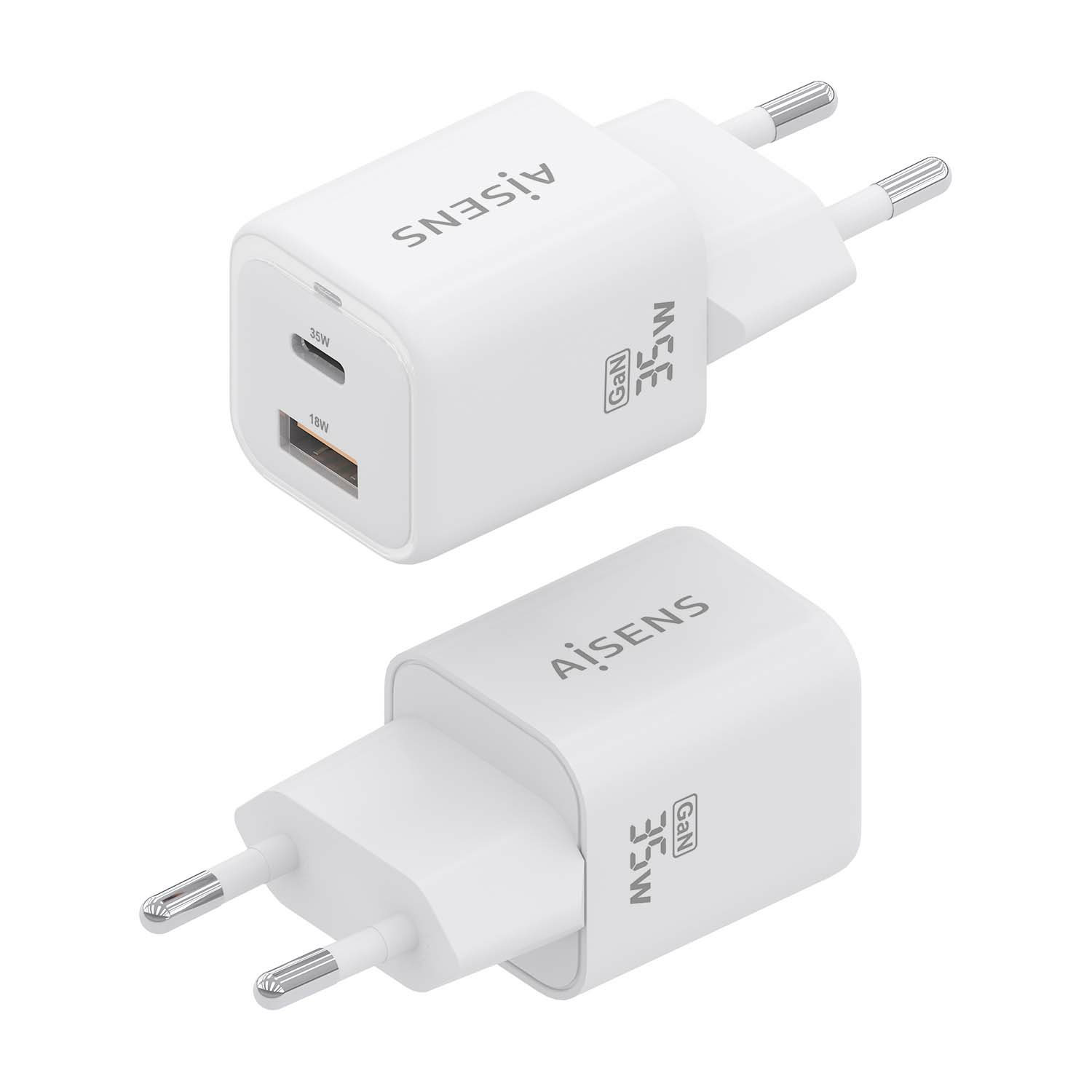 AISENS Charger Gan 35W, 1xUSB-C PD3.0 QC4.0, 1xUSB-A QC3.0, White – image 3