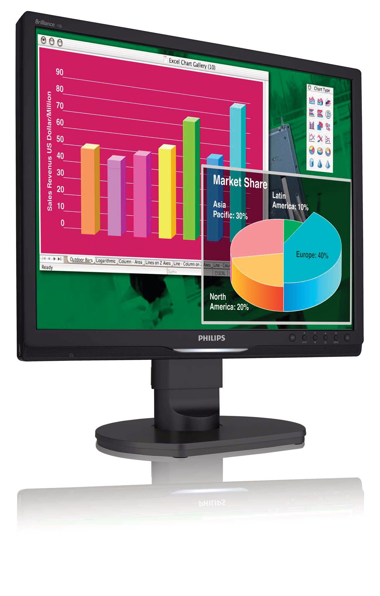 Philips Brilliance LCD monitor with Ergo base, USB, Audio 19B1CB/86