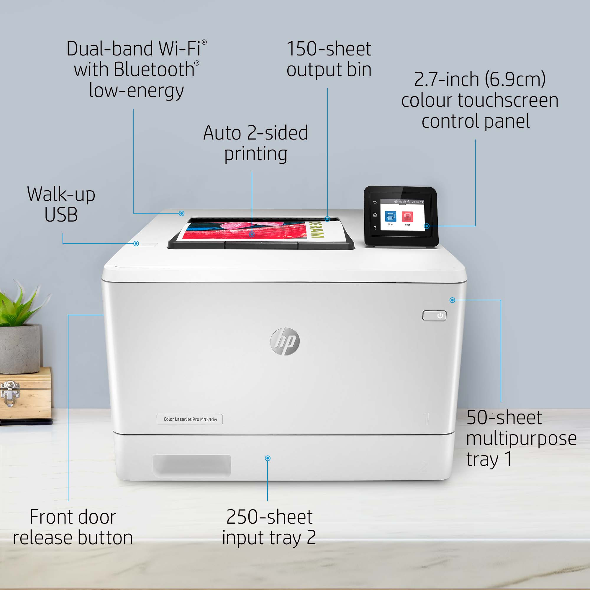 HP LaserJet Pro M454dw Wireless Color Printer, Duplex. Print technology: Laser, Maximum resolution: 600 x 600 DPI, Print s