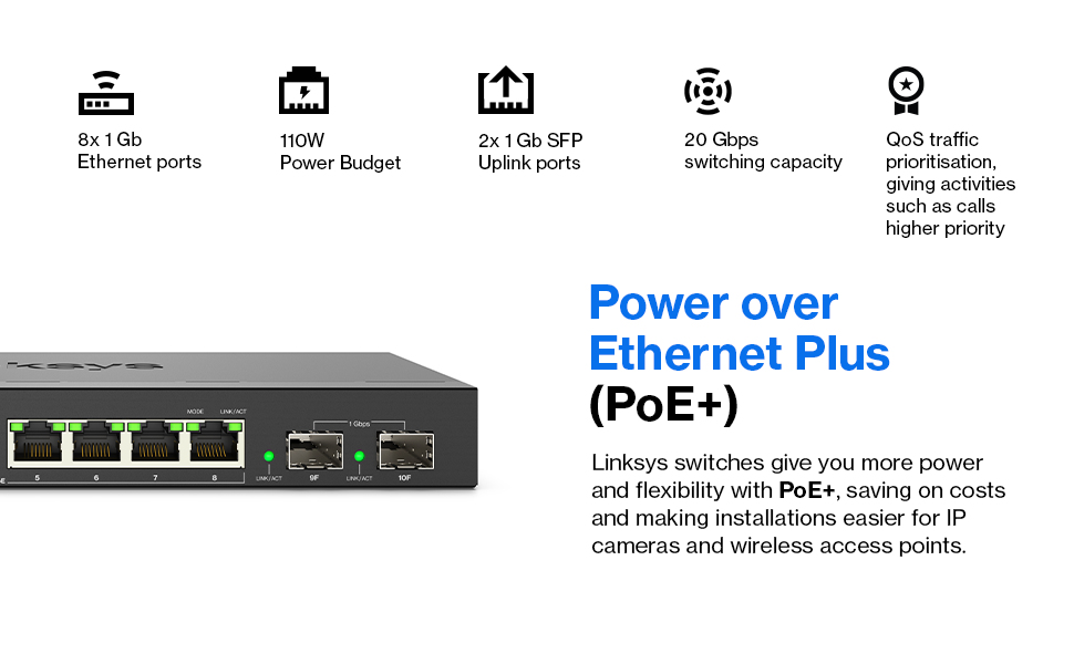 Linksys 8 Port Gigabit Network PoE+ Switch – image 6