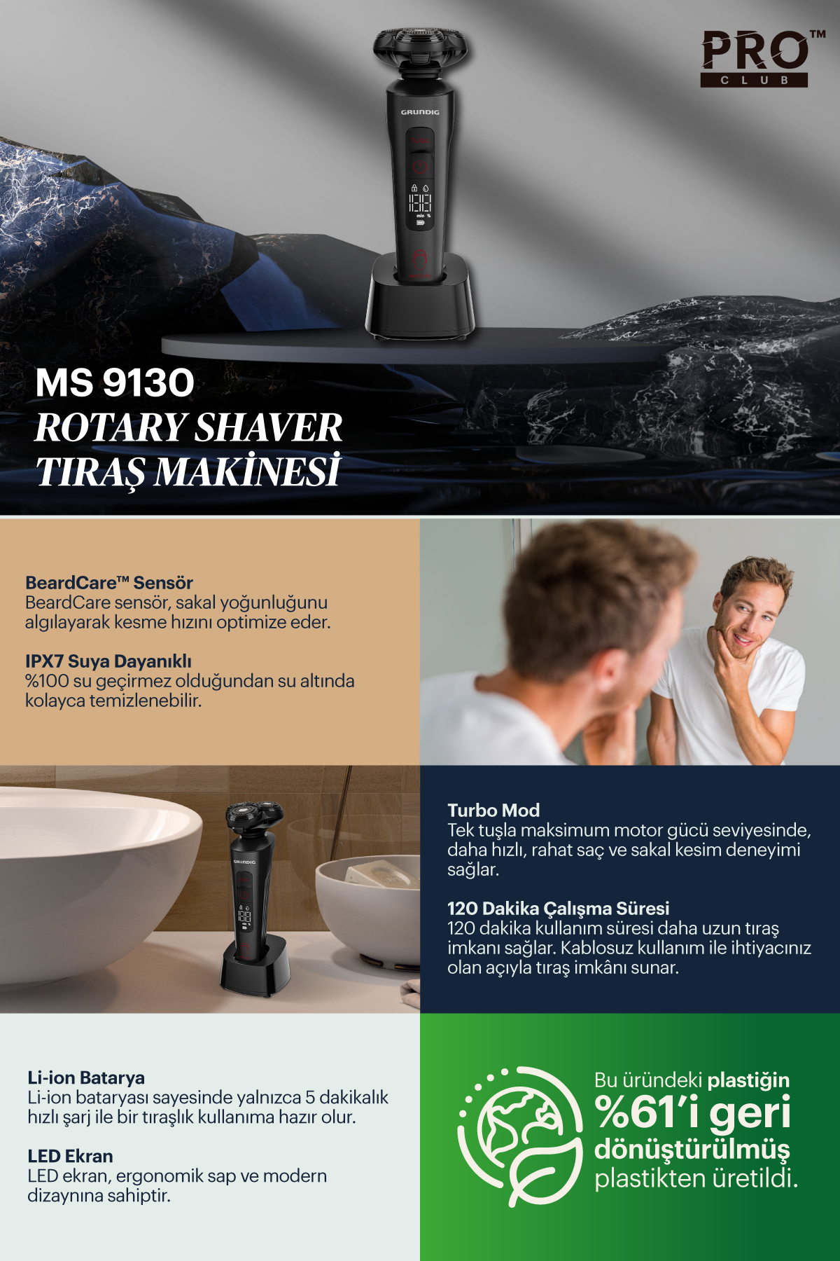 Grundig MS 9130 ProClub Islak Kuru Tıraş Makinesi – image 4