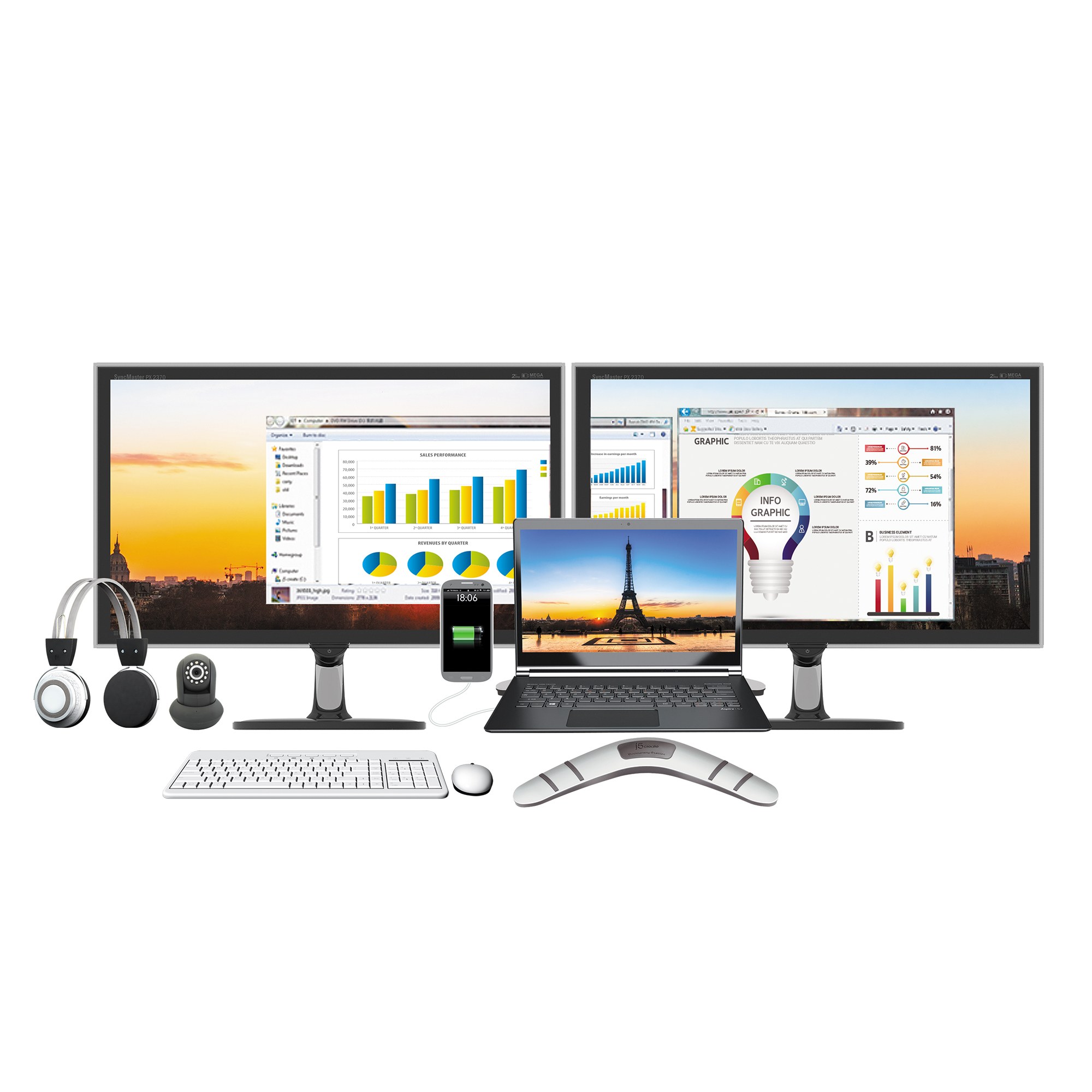 j5create JUD481 USB™ 3.0 Boomerang Station - EU/UK, includes 1x HDMI port and 5x USB ports, Black and Grey – image 6