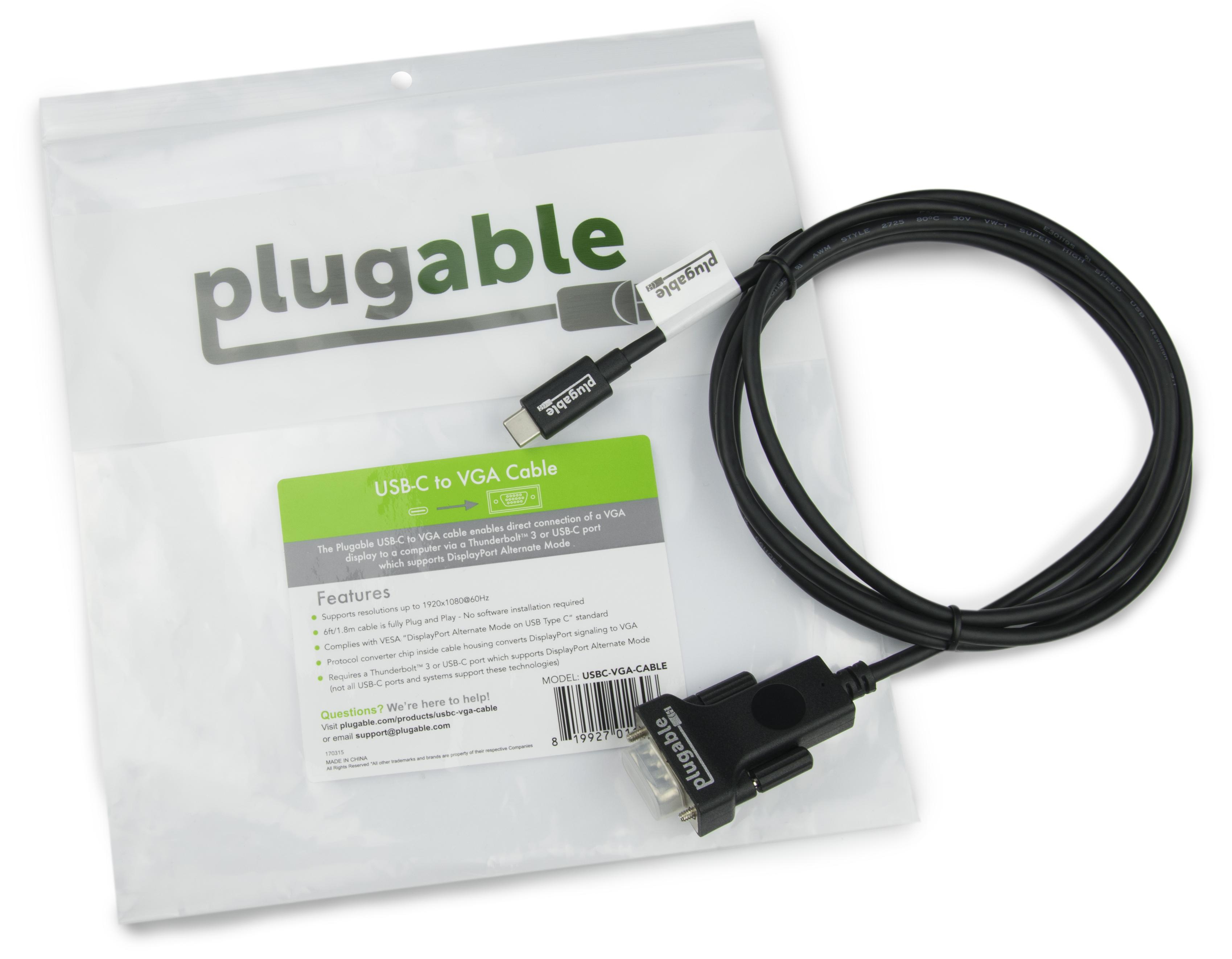 Resim Plugable USBC-VGA-CABLE USB-C - VGA Video Kablo Adaptörü, 1.8m, 1920x1200@60Hz