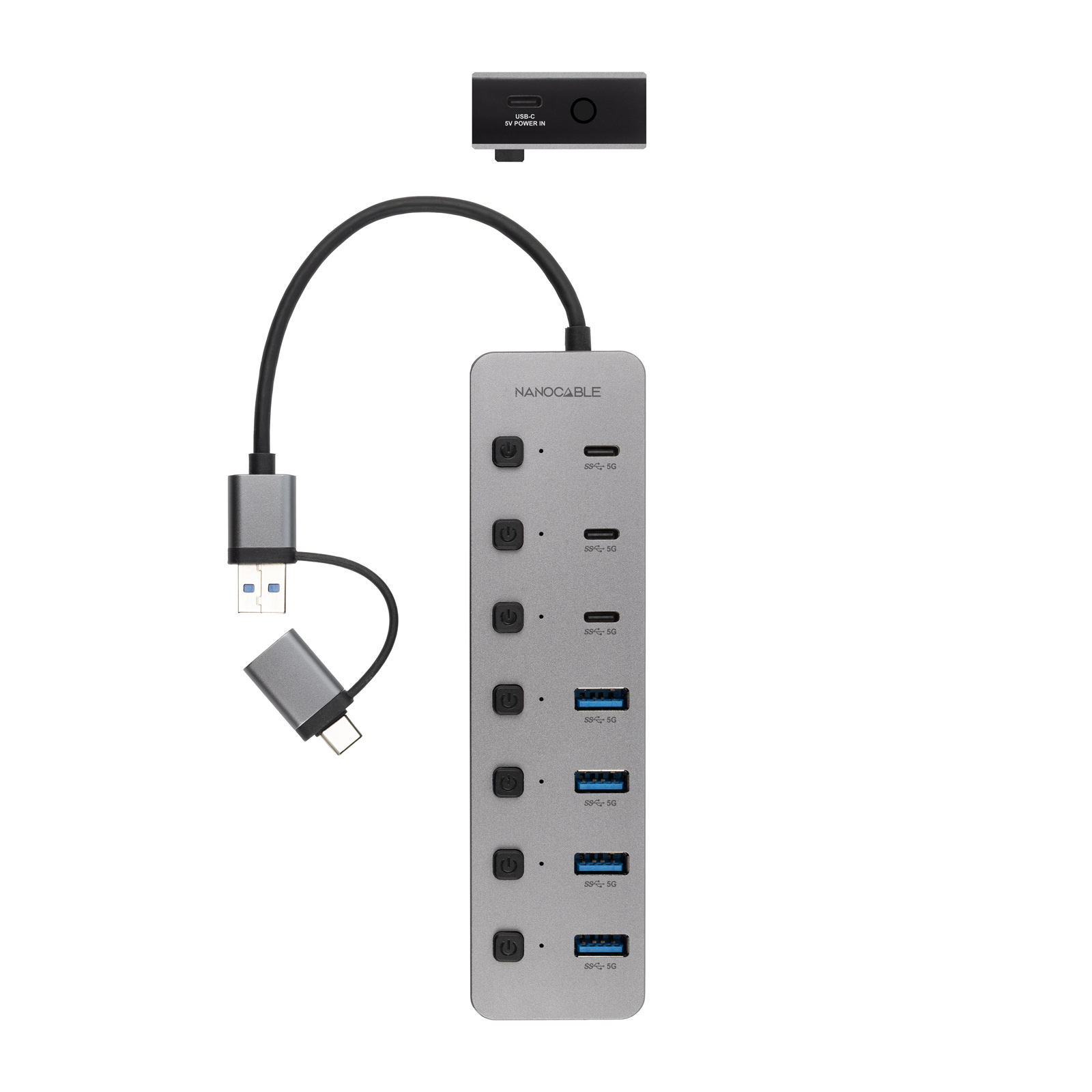 Nanocable 10.16.4510 interface hub USB 3.2 Gen 1 (3.1 Gen 1) Type-A + Type-C 5000 Mbit/s Silver – image 2