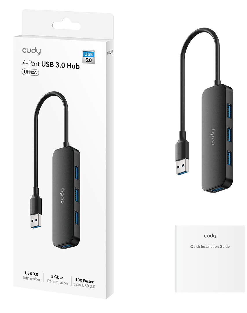 Cudy UH40A interface hub USB 3.2 Gen 1 (3.1 Gen 1) Type-A 5000 Mbit/s Black – image 2