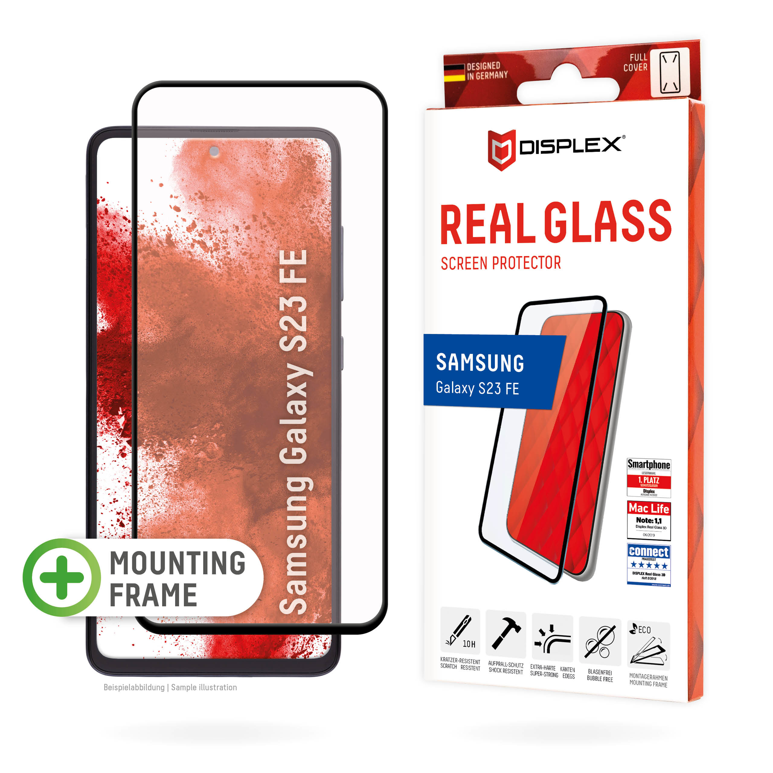 Displex Full Cover Screen Protector (10H) for Samsung Galaxy S23 FE, Eco Mounting Frame, Full Cover
