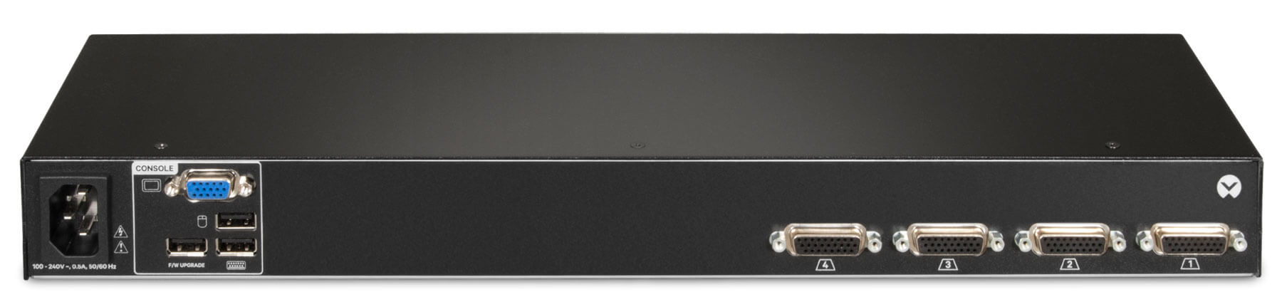 Vertiv Avocent 1x4 KVM switch with USB, push (touch) button switching, keystroke switching, cascade support, internal power supply, includes 4 CBL0170 cables – image 3