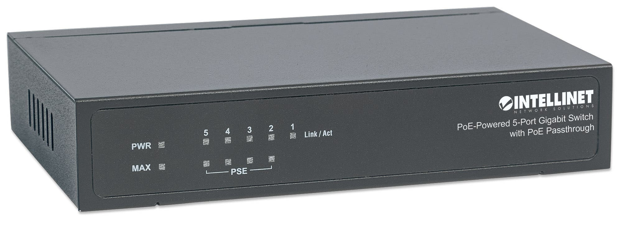 Intellinet 5-Port Gigabit Switch with PoE Passthrough, 4 x PSE PoE ports, 1 x PD PoE port, IEEE 802.3at/af Power-over-Ethernet (PoE+/PoE), IEEE 802.3az Energy E – image 2