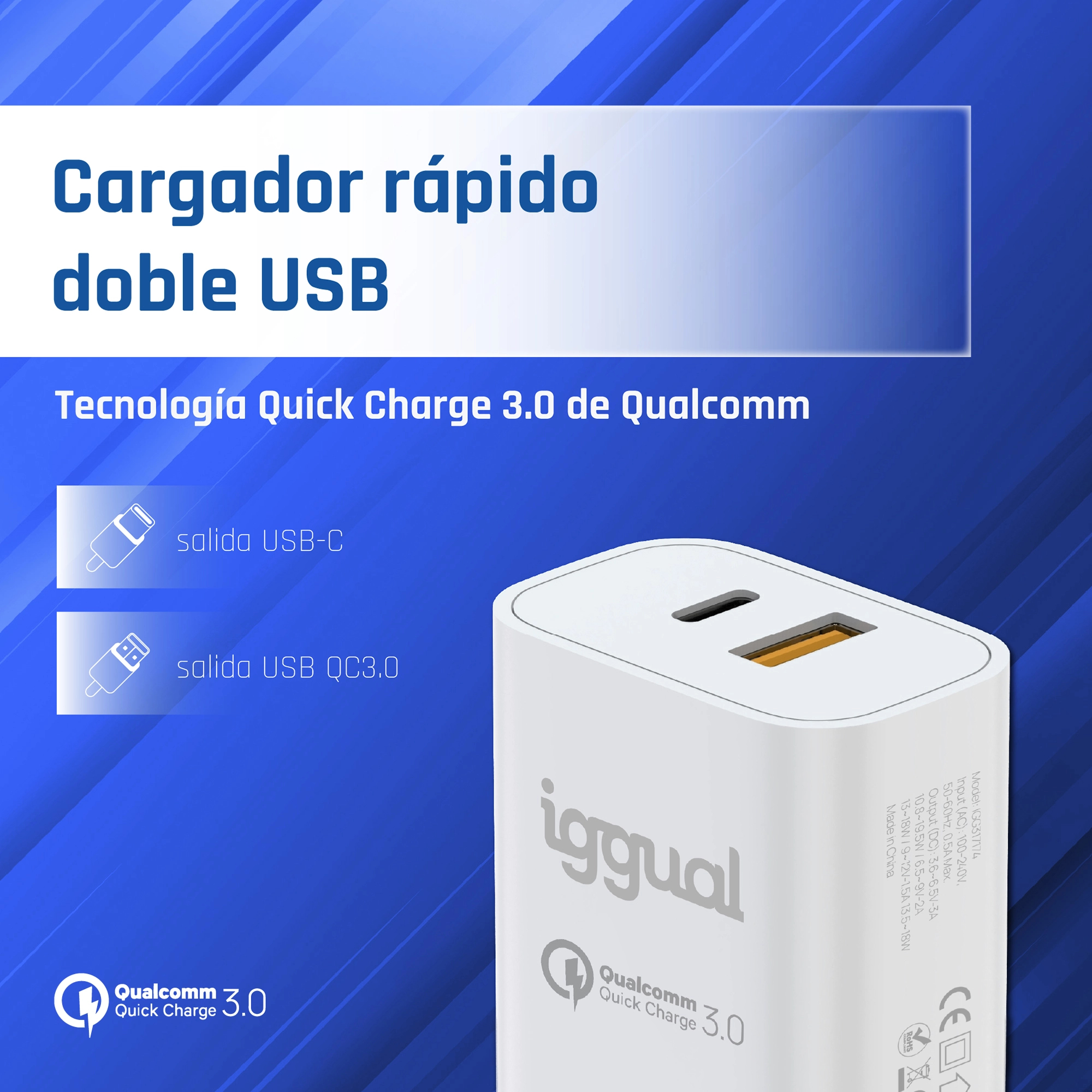 iggual IGG317419 mobile device charger Universal White USB Fast charging Indoor – image 2