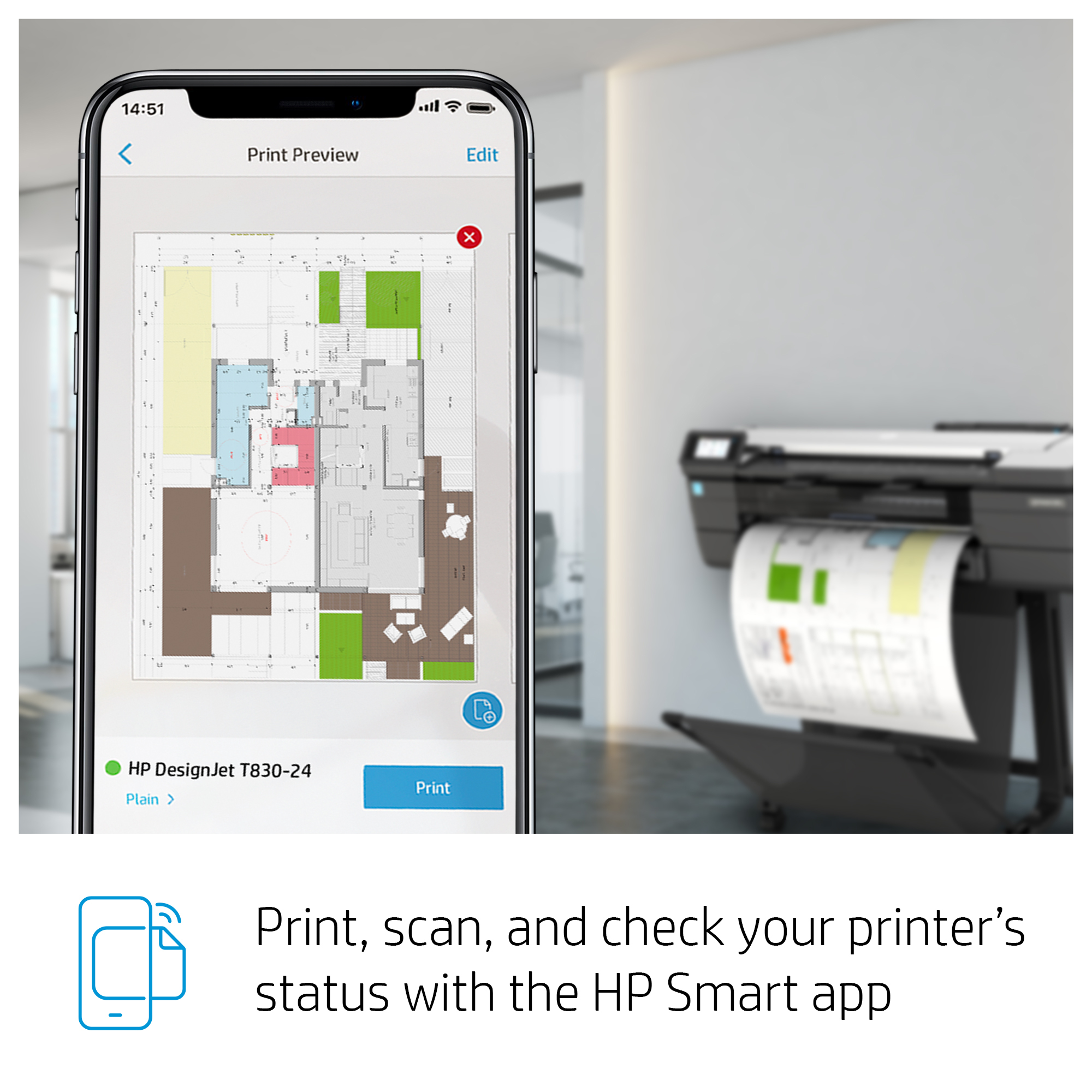 HP Designjet T830 24-in Multifunction Printer. Page description languages: HP-GL/2, TIFF, JPEG, HP-RTL, CALS G4, URF, Prin