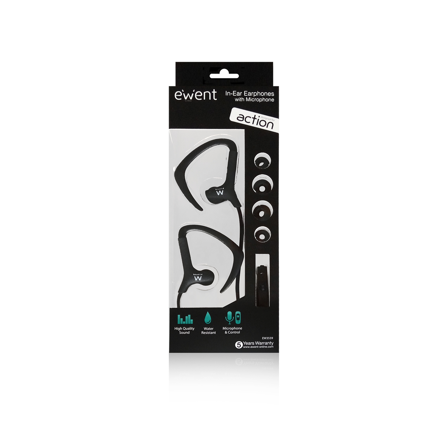 Ewent EW3559 headphones/headset Wired Ear-hook, In-ear Calls/Music Black, White – image 3