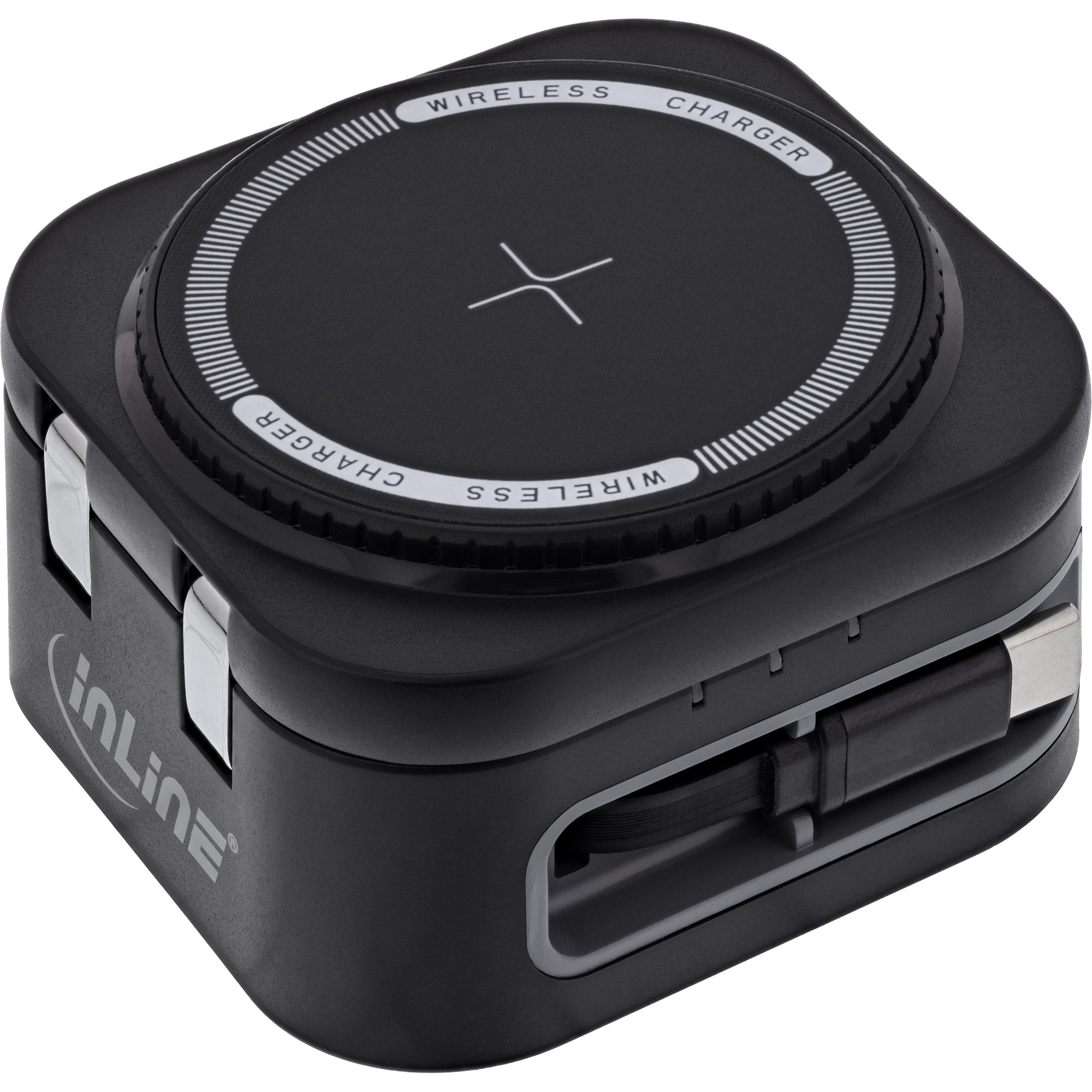 InLine 33392T mobile device charger Headphones, Headset, Smartphone, Smartwatch Black USB Wireless charging Indoor – image 3