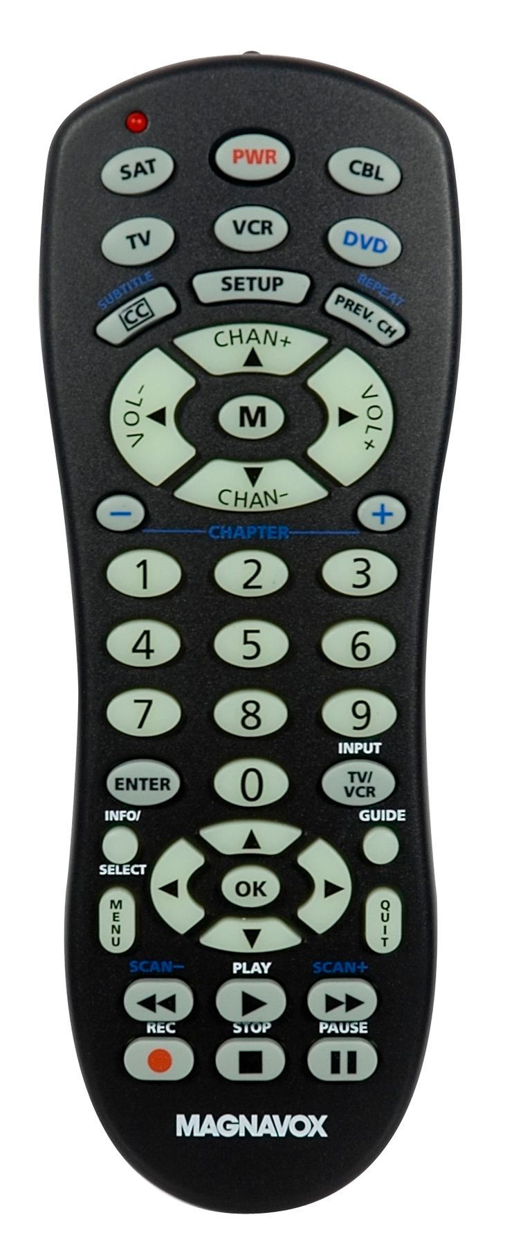 Magnavox MRU3500/17 remote control IR Wireless DVD/Blu-ray, SAT, TV, VCR Press buttons