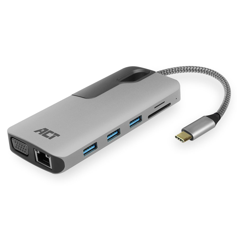 ACT AC7043 USB-C to HDMI or VGA multiport adapter with ethernet, USB hub, card reader, audio, PD pass through – image 2