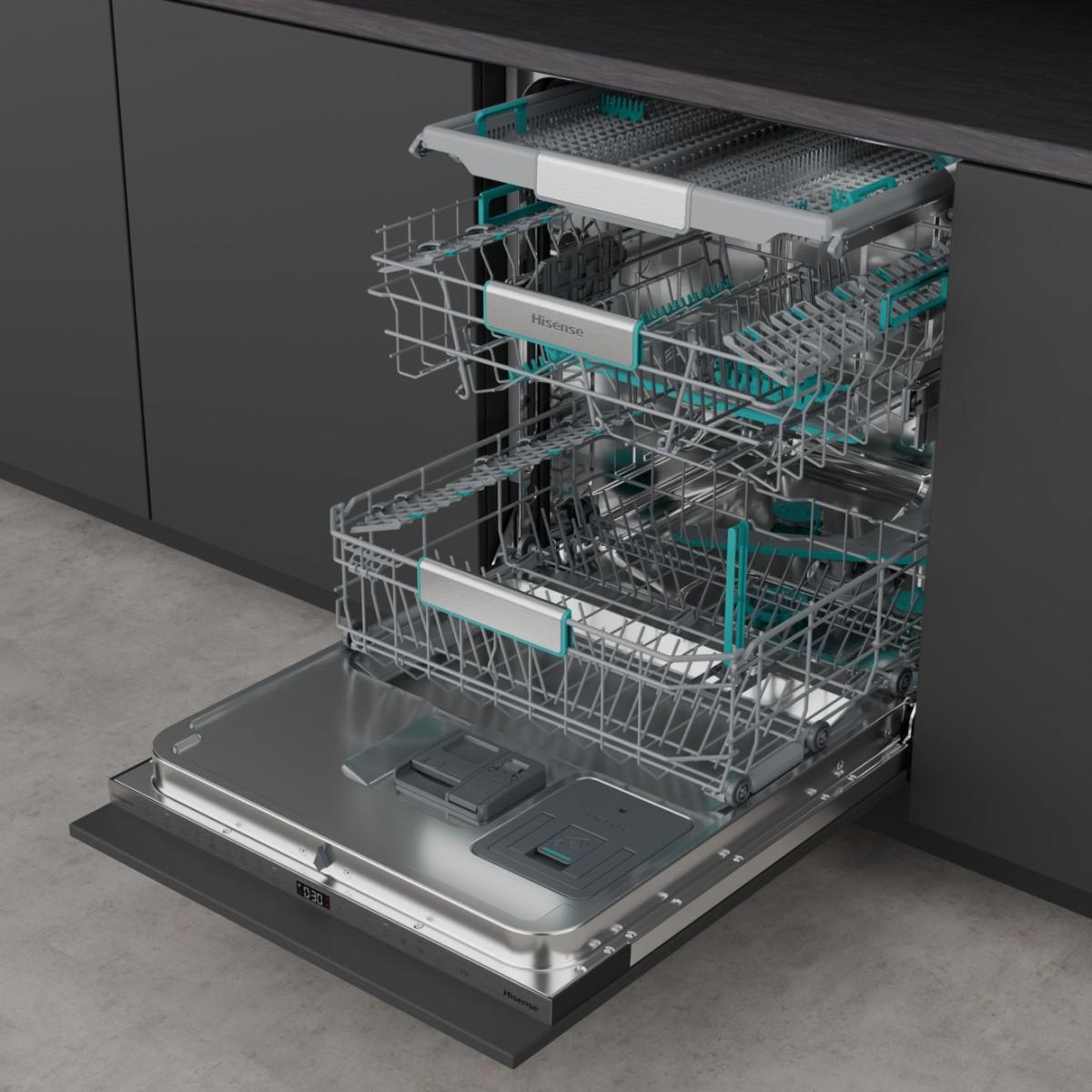 Hisense Fully integrated dishwasher with 16 place settings and sliding door for a seamless fit. AutoDose ensures correct detergent use, Auto Dry delivers ready – image 6