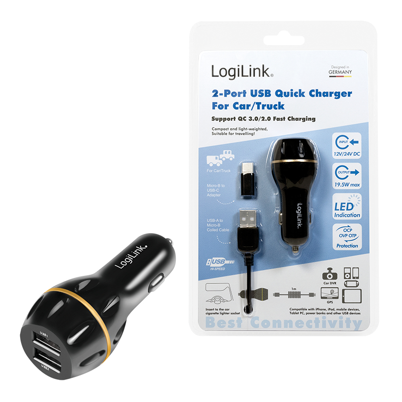 LogiLink PA0201 mobile device charger GPS, Smartphone, Tablet Black Cigar lighter Fast charging Auto – image 8