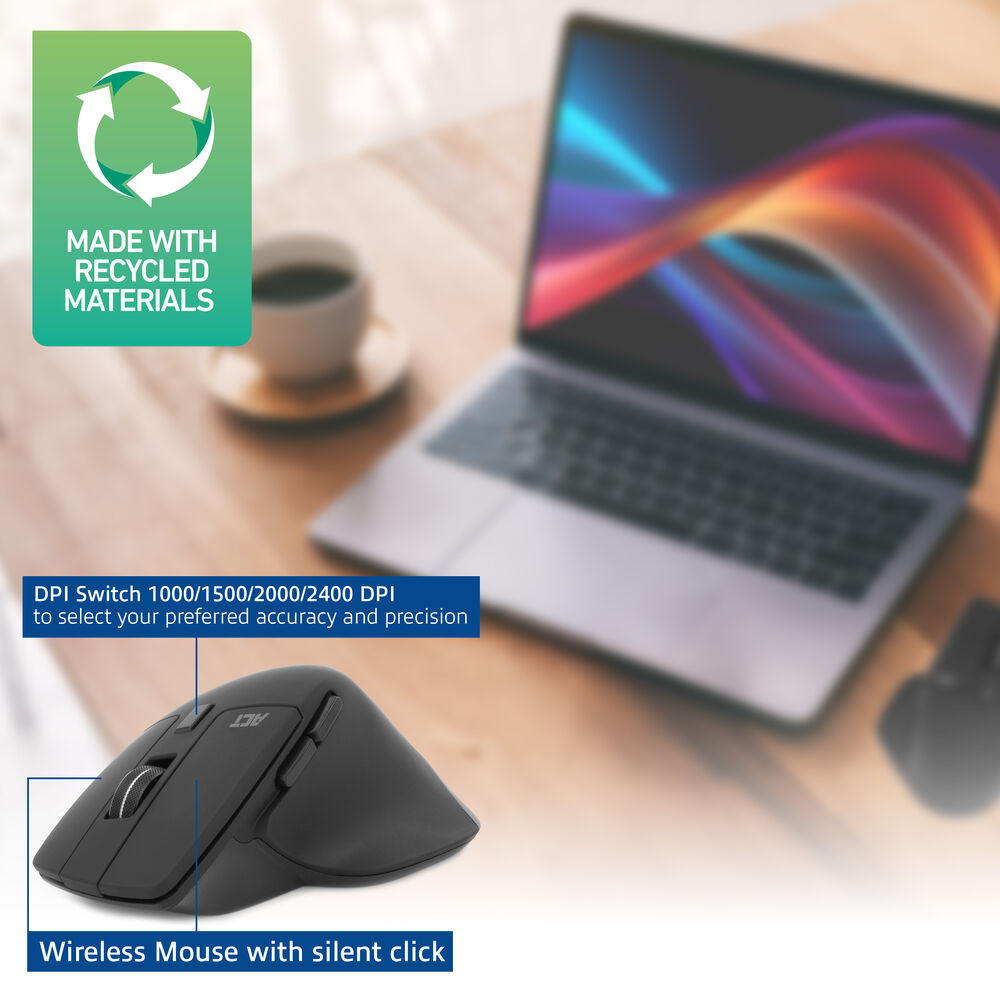 ACT Wireless mouse 2400 DPI with silent click, eco-friendly, made from recycled materials – image 6