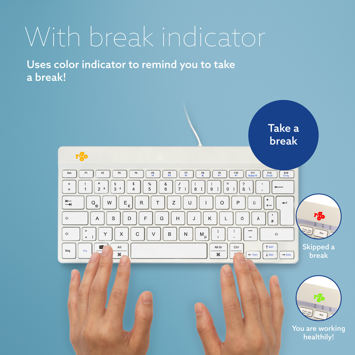 R-Go Tools Ergonomic keyboard R-Go Compact Break, compact keyboard with break software, QWERTZ (DE), wired, white – image 9