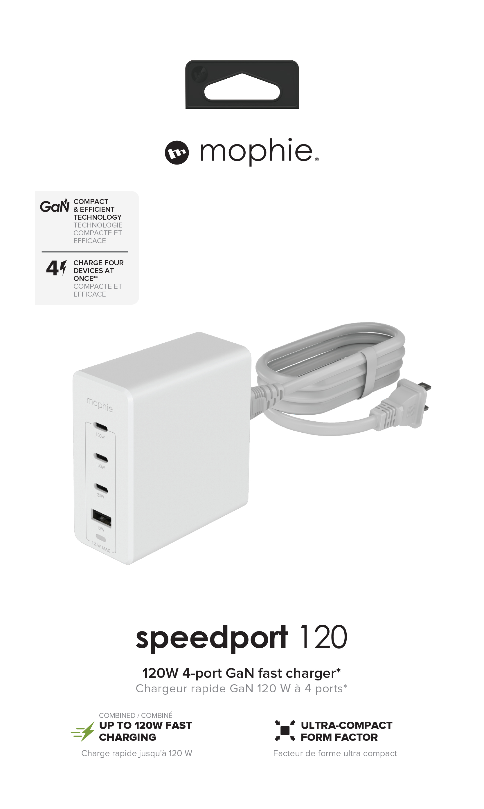 mophie Accessories-Wall Adapter-USB-C-PD-HUB-120W-GAN-White-NA(3xUSBC + 1xUSBA) – image 3