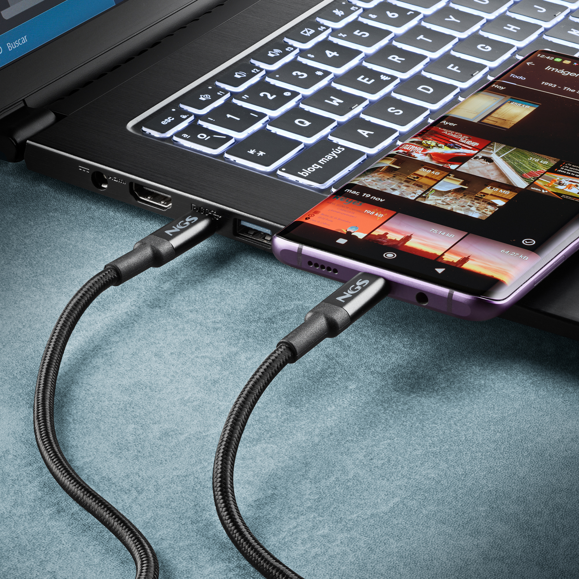 Resim NGS KNOT 240W-2 USB-C - USB-C Kablo, 2m, Siyah