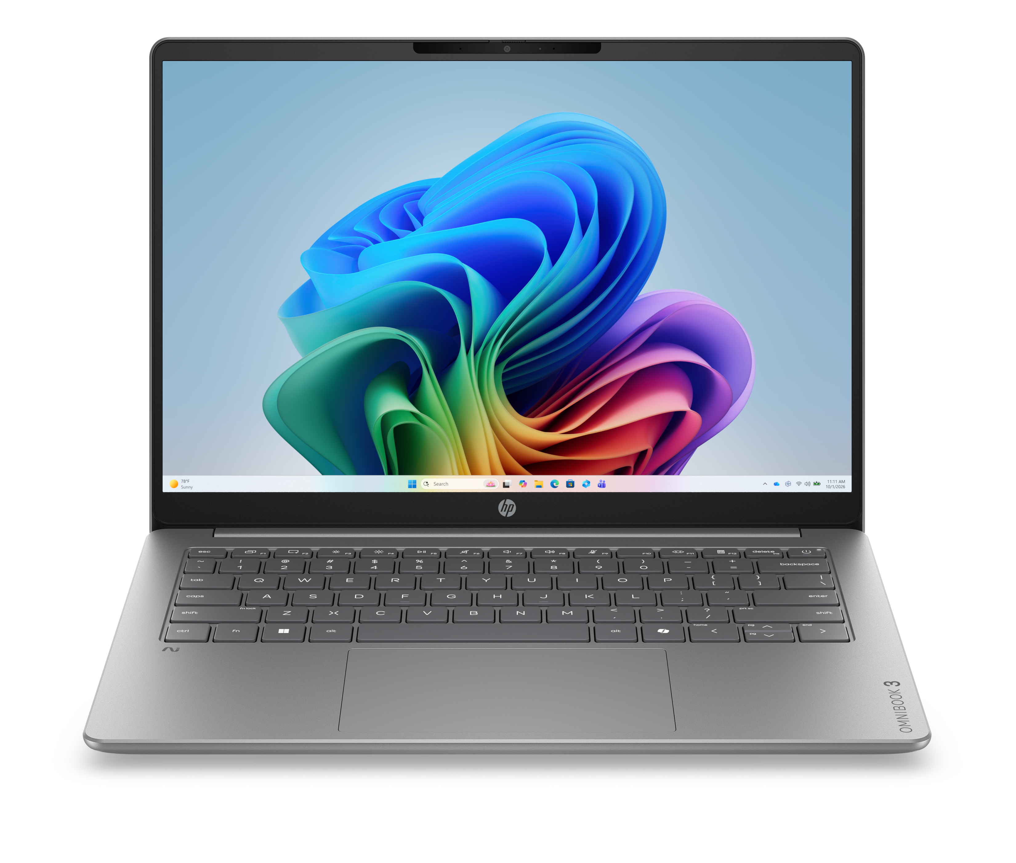 HP OmniBook 3 Laptop Next Gen AI 14-hz0501na Copilot+ PC Snapdragon X1-26-100 35.6 cm (14″) 2K 16 GB LPDDR5x-SDRAM 512 GB SSD Wi-Fi 6E (802.11ax) Windows 11 Home Silver image 1