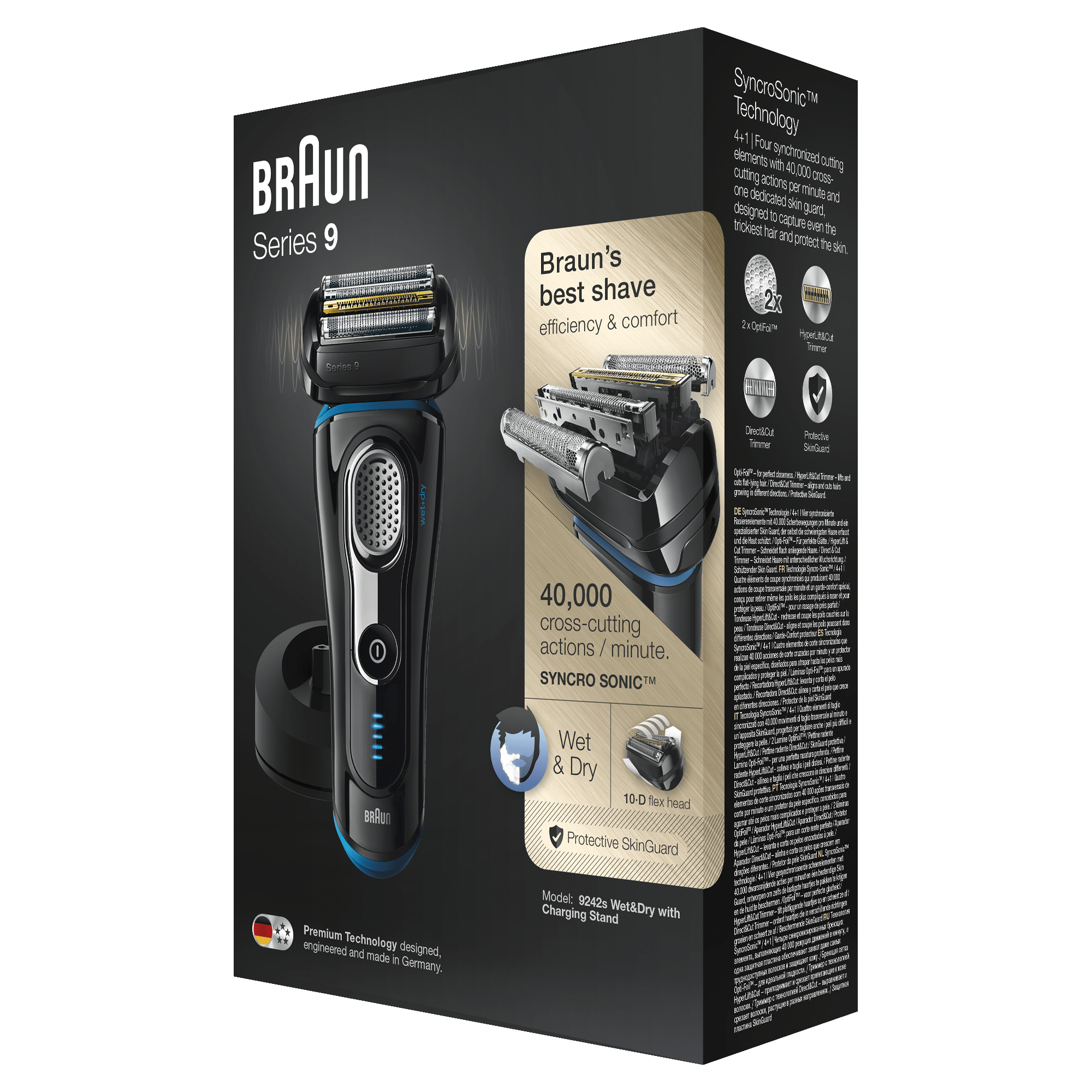 Braun Series 9 Electric Shaver for Men 9242s, Charging Stand and Travel Case - Black/Eloxal Blue – image 2