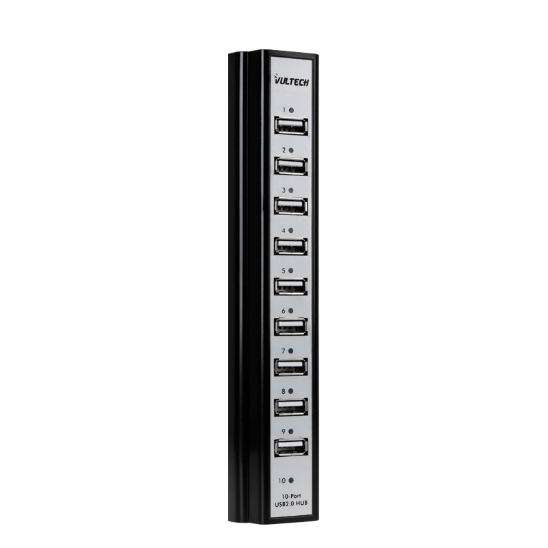 Vultech HU-10N interface hub USB 2.0 480 Mbit/s Black, Grey