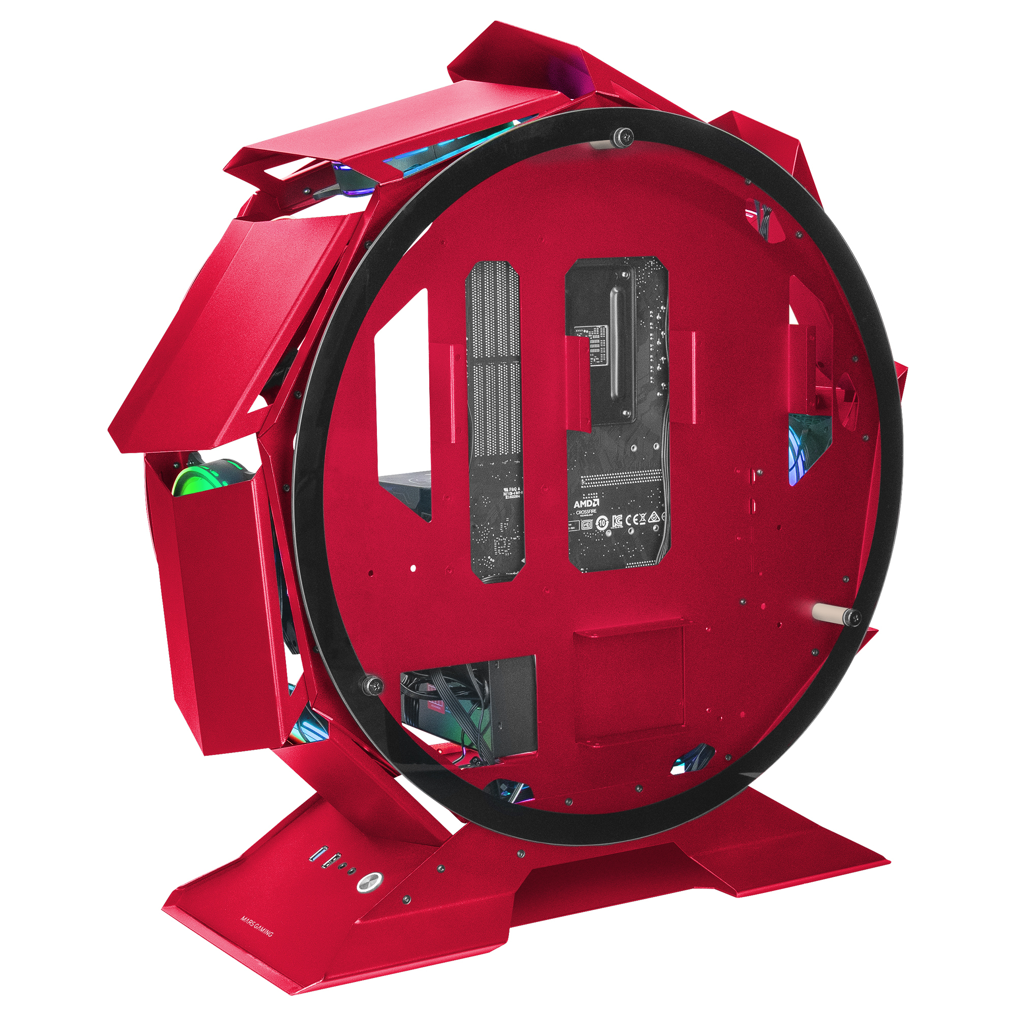 Mars Gaming MCORB Red Micro-ATX XL Gaming PC Case Custom Circular Design Double Tempered Glass – image 3