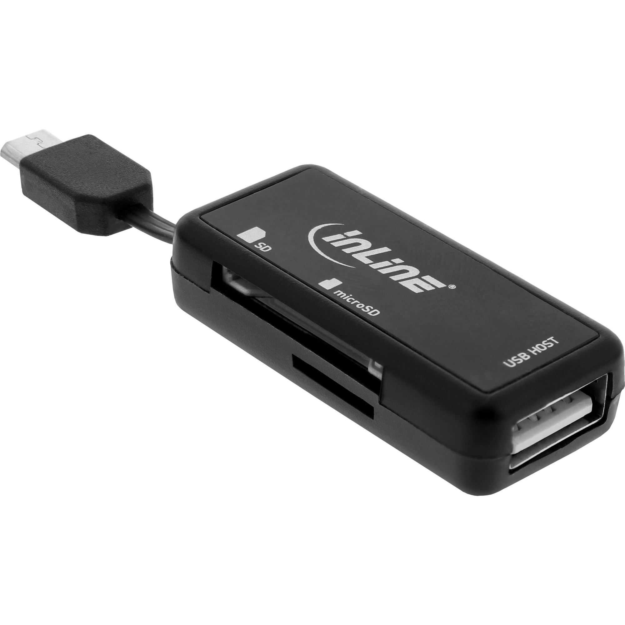 InLine OTG Card Reader Dual Flex for SD, micro SD w/ USB Port and 2 Card Slots