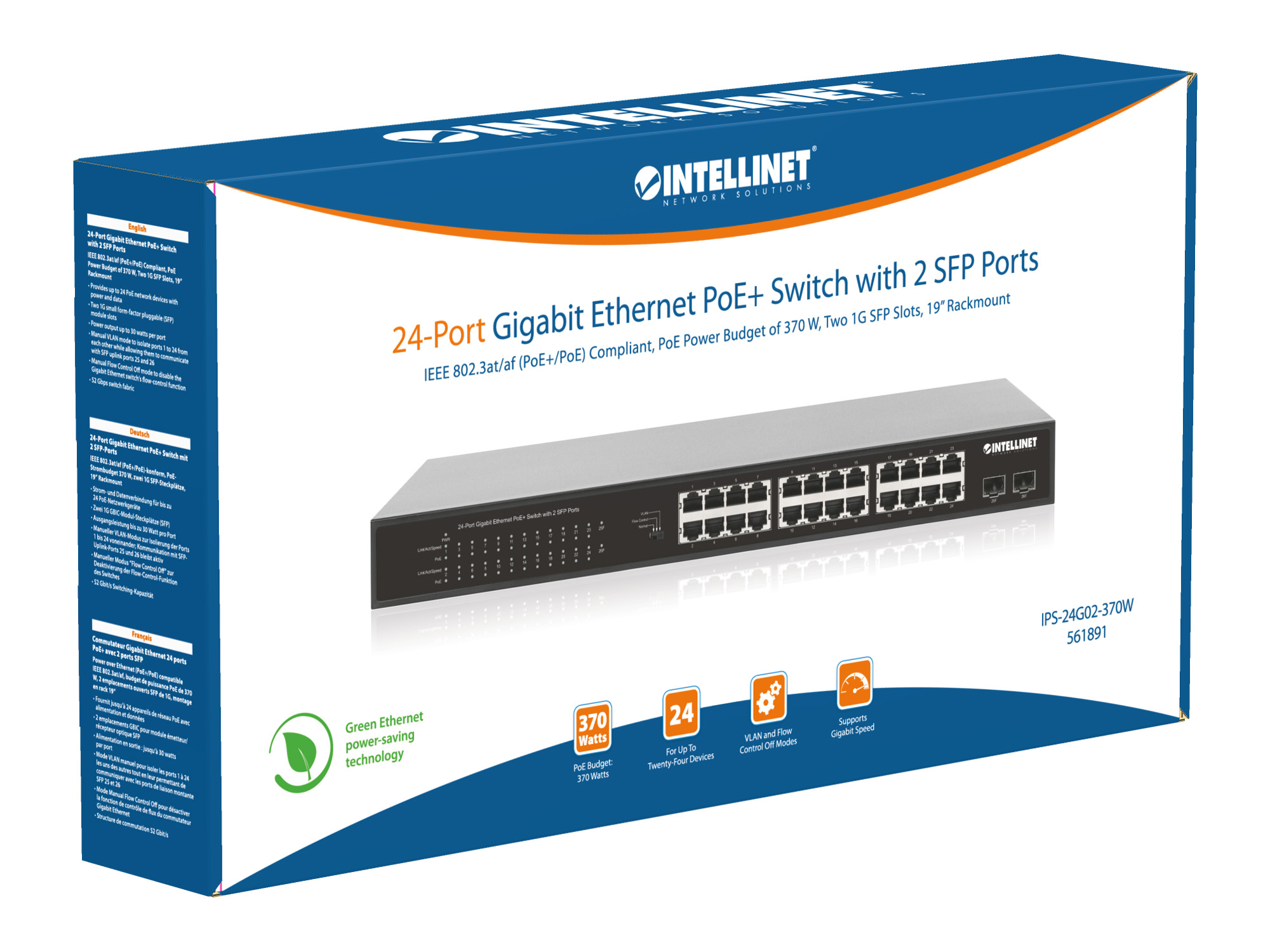 Intellinet 24-Port Gigabit Ethernet PoE+ Switch with 2 SFP Ports IEEE 802.3at/af (PoE+/PoE) Compliant, PoE Power Budget of – image 8