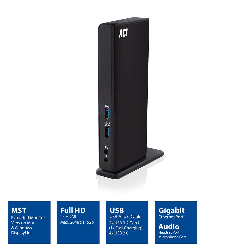 ACT Universal USB-C or USB-A Docking Station, for 2 HDMI monitors, DisplayLink – image 2