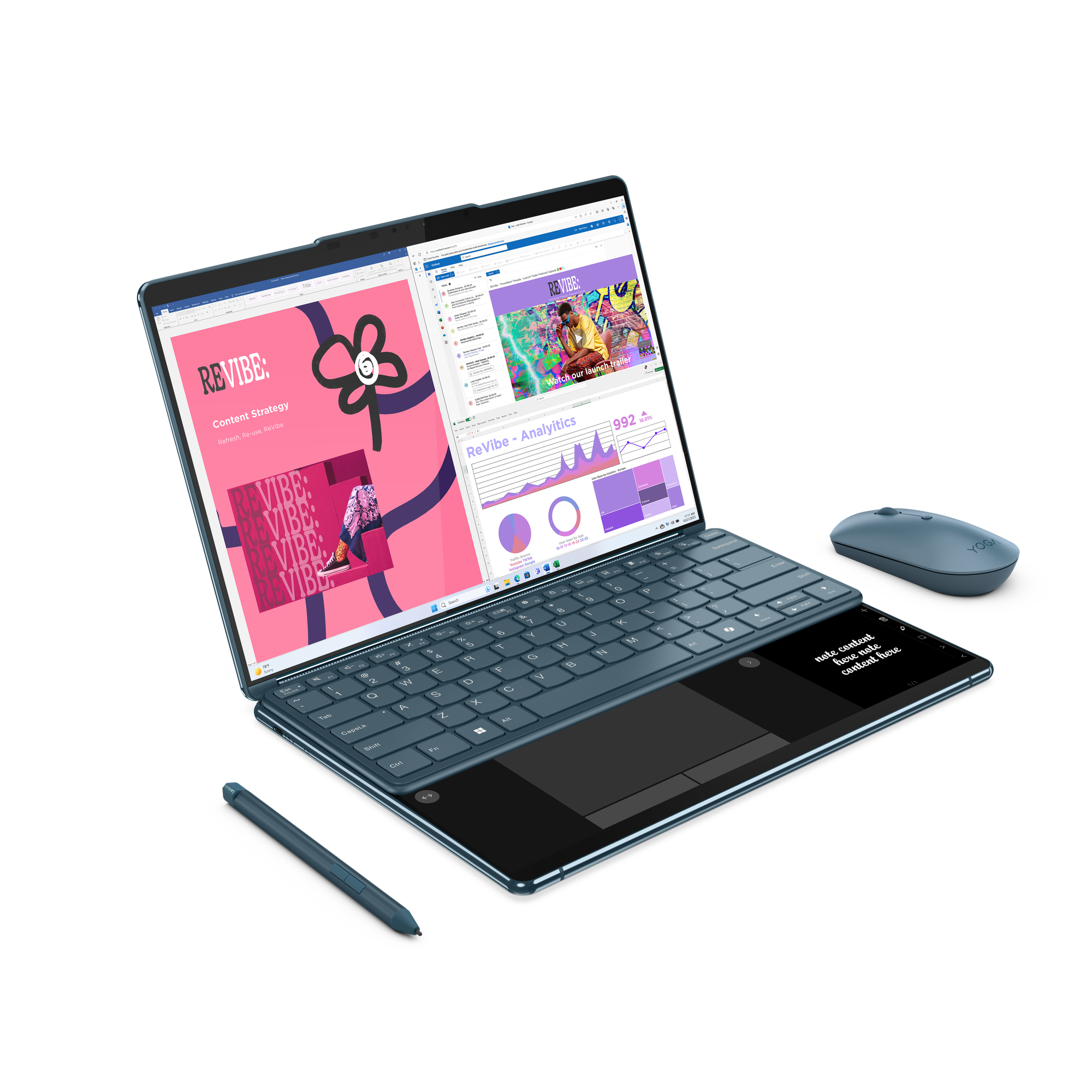 Lenovo Yoga Book 9 13IMU9 Intel Core Ultra 7 155U Hybrid (2-in-1) 33.8 cm (13.3″) Touchscreen 2.8K 32 GB LPDDR5x-SDRAM 1 TB SSD Wi-Fi 6E (802.11ax) Windows 11 Home Teal image 8