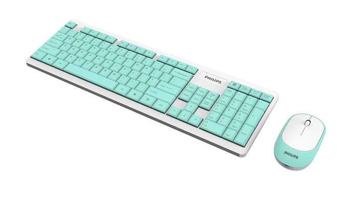 Philips SPT6314C/93 keyboard Mouse included Universal RF Wireless + USB QWERTY English Aqua colour, Blue, White – image 3