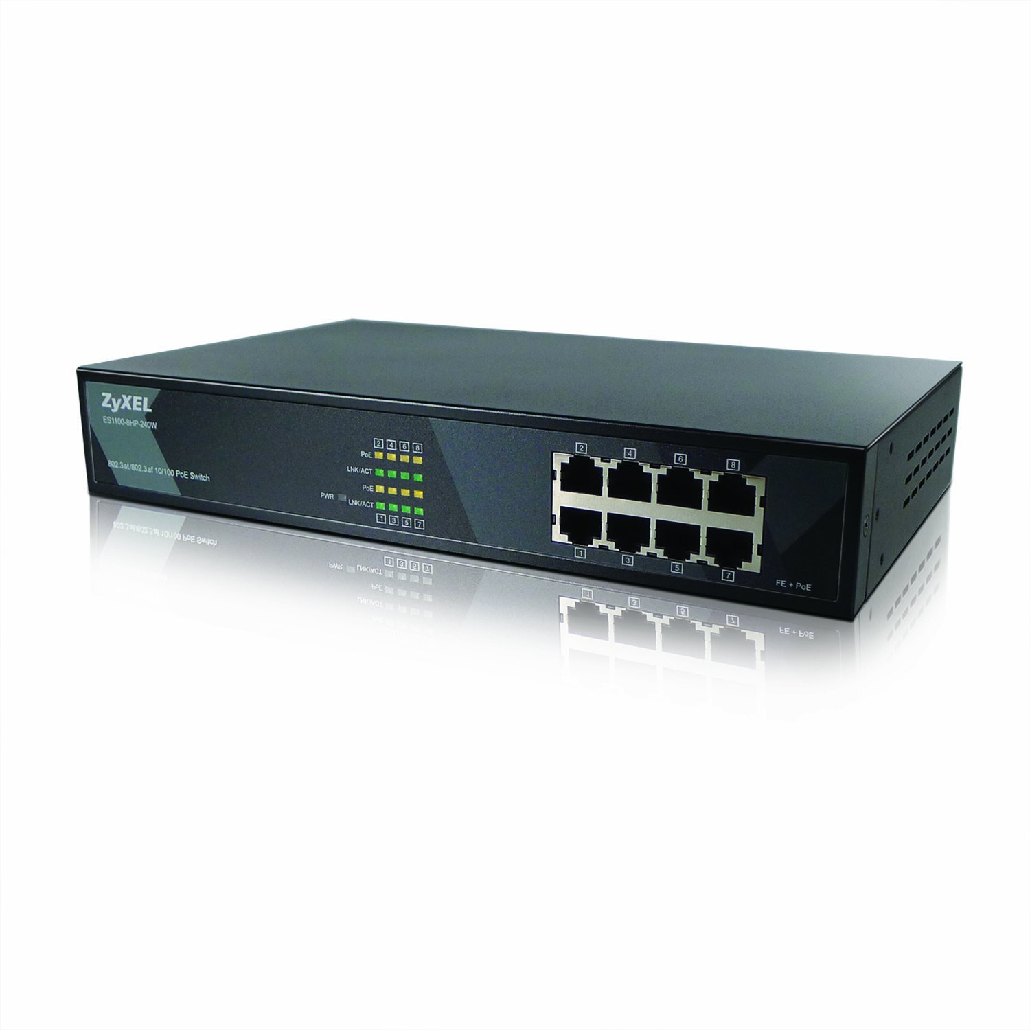Zyxel S100-8HP-240W network switch Unmanaged Fast Ethernet (10/100) Power over Ethernet (PoE) Black – image 1
