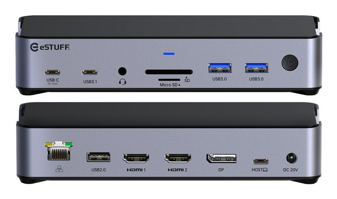 eSTUFF GLB232006 laptop dock/port replicator Wired Aluminium – image 2