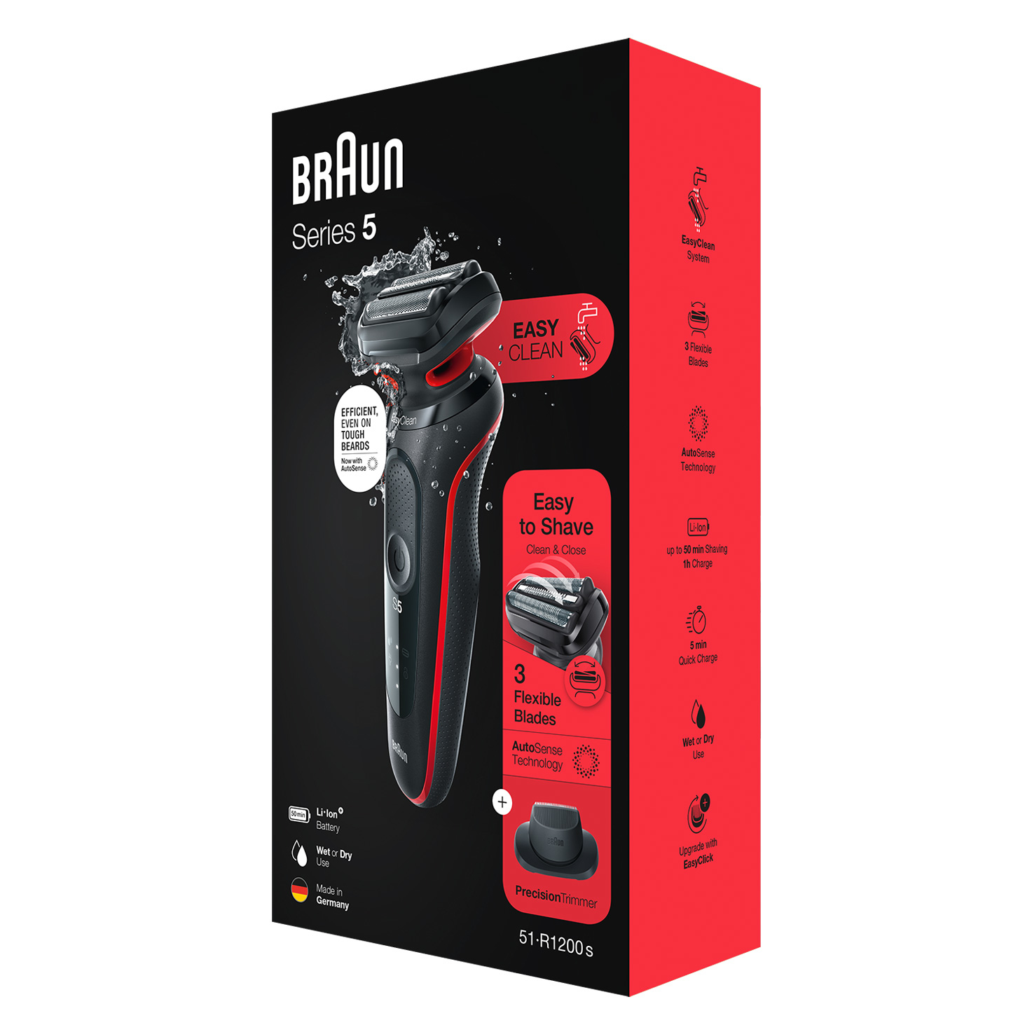 Braun Series 5 51-R1200S men's shaver Foil shaver Trimmer Black, Red – image 2