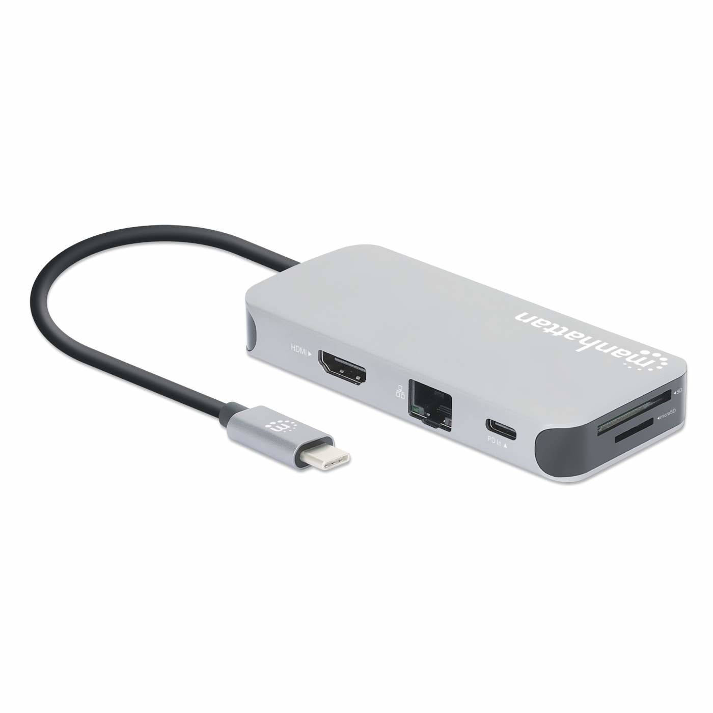 Manhattan USB-C Dock/Hub with Card Reader, Ports (x6): Ethernet, HDMI, USB-A (x3) and USB-C, With Power Delivery (100W) to USB-C Port (Note additional USB-C wal – image 2