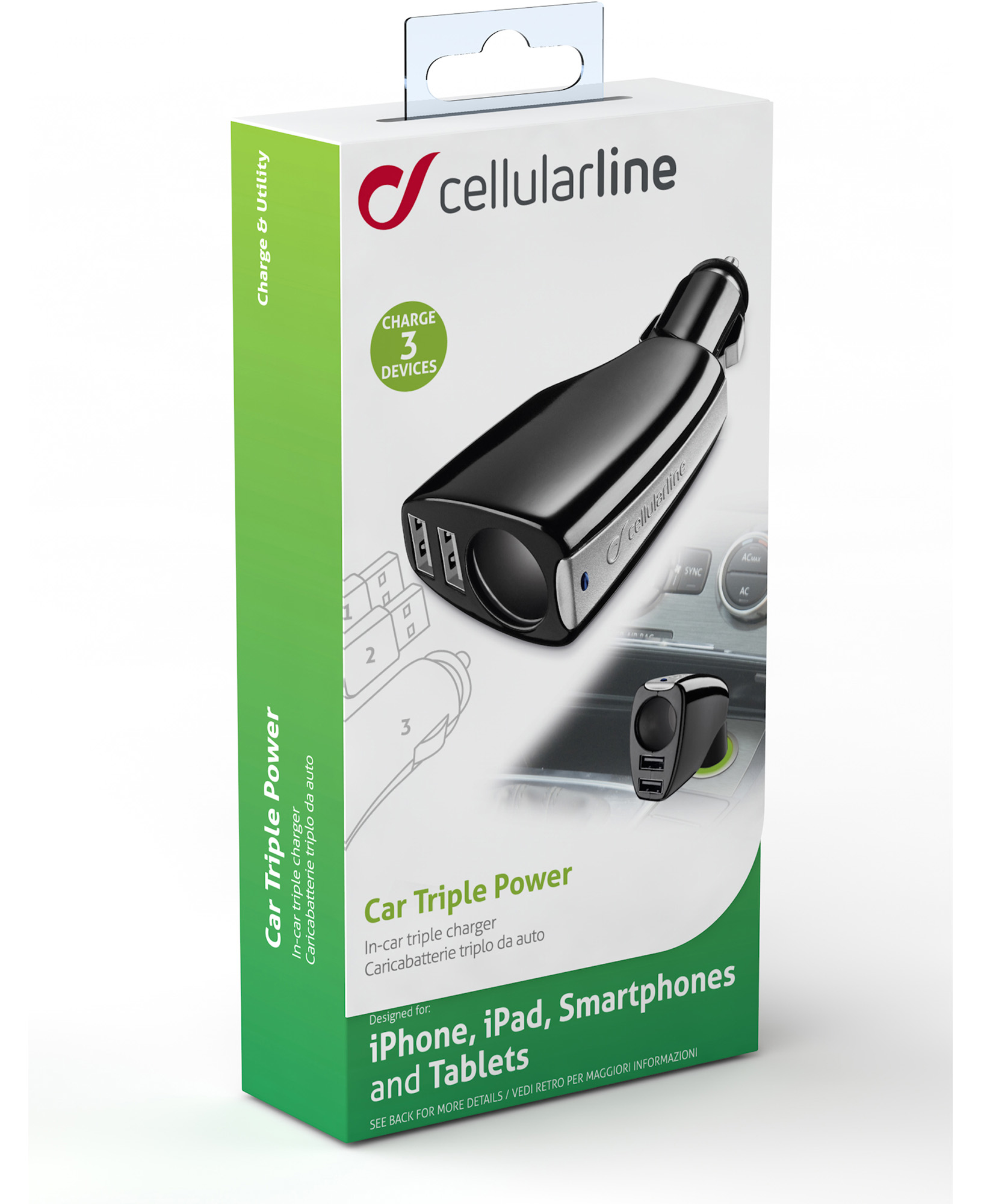 Cellularline Car Triple Power - iPhone, Samsung, Huawei and other Smartphones and Tablets – image 3