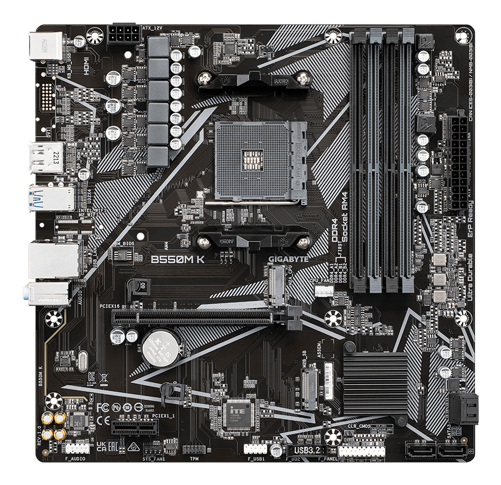 Tarjeta Madre Gigabyte B550M K - Socket AM4 - 4x DDR4 - 2133/3200/4733(O.C.)MHz - HDMI - DisplayPort - USB 2.0/3.2 - Micro ATX - B550M K Tarjeta Madre Gigabyte B550M K - Socket AM4 - 4x DDR4 - 2133/3200/4733(O.C.)MHz - HDMI - DisplayPort - USB 2.0/3.2 - Micro ATX - B550M K