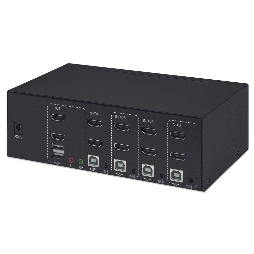 Manhattan HDMI KVM Switch 4-Port, 4K@30Hz, USB-A/3.5mm Audio/Mic Connections, Cables included, Audio Support, Control 4x computers from one pc/mouse/screen, USB – image 4