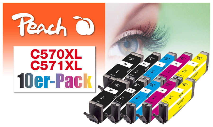 Peach Pack of 10, compatible with Canon PGI-570XL, CLI-571XL