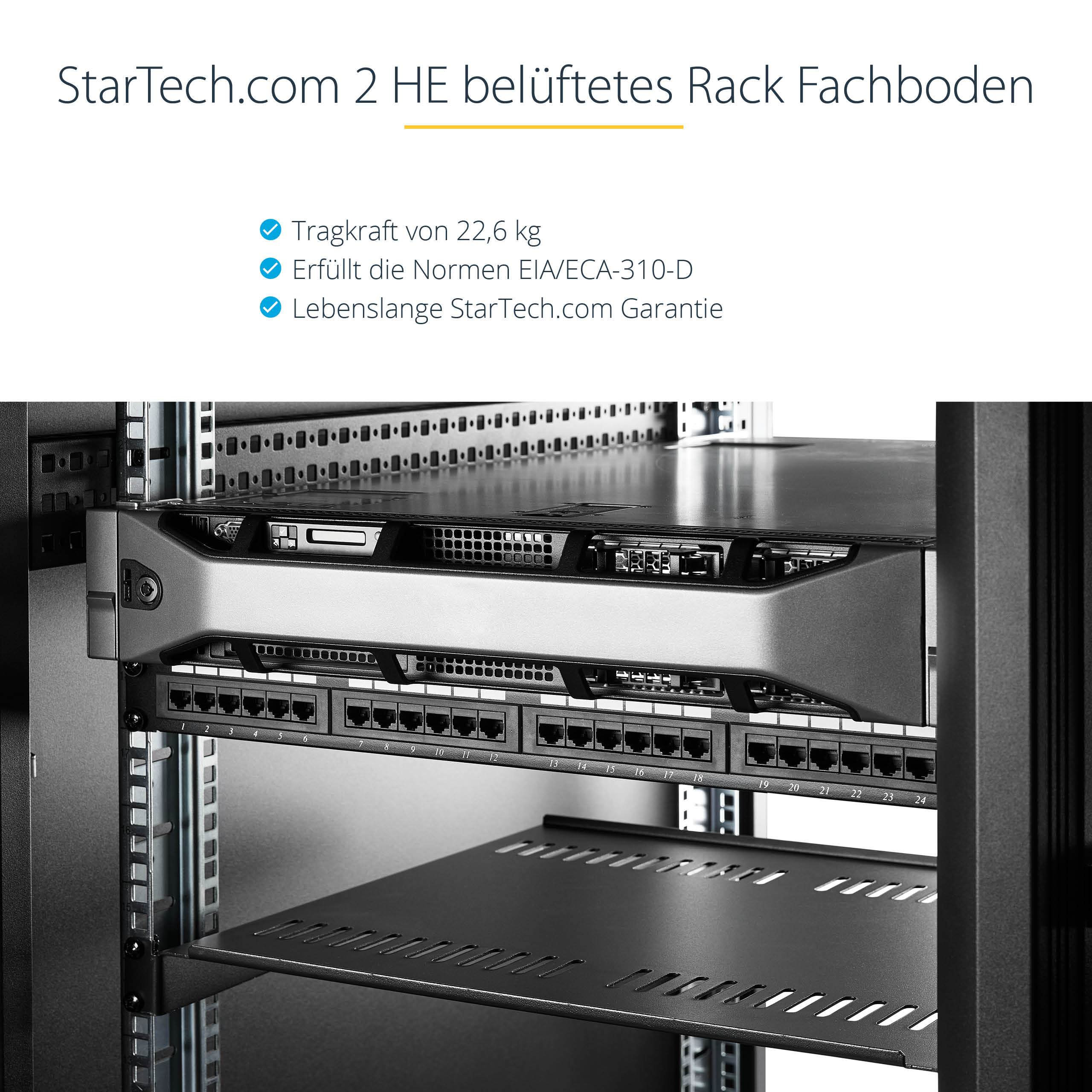 2 HE Universal Server Rack/ Schrank Fachboden bis 22 Kg - 40 cm Tief - belüftet