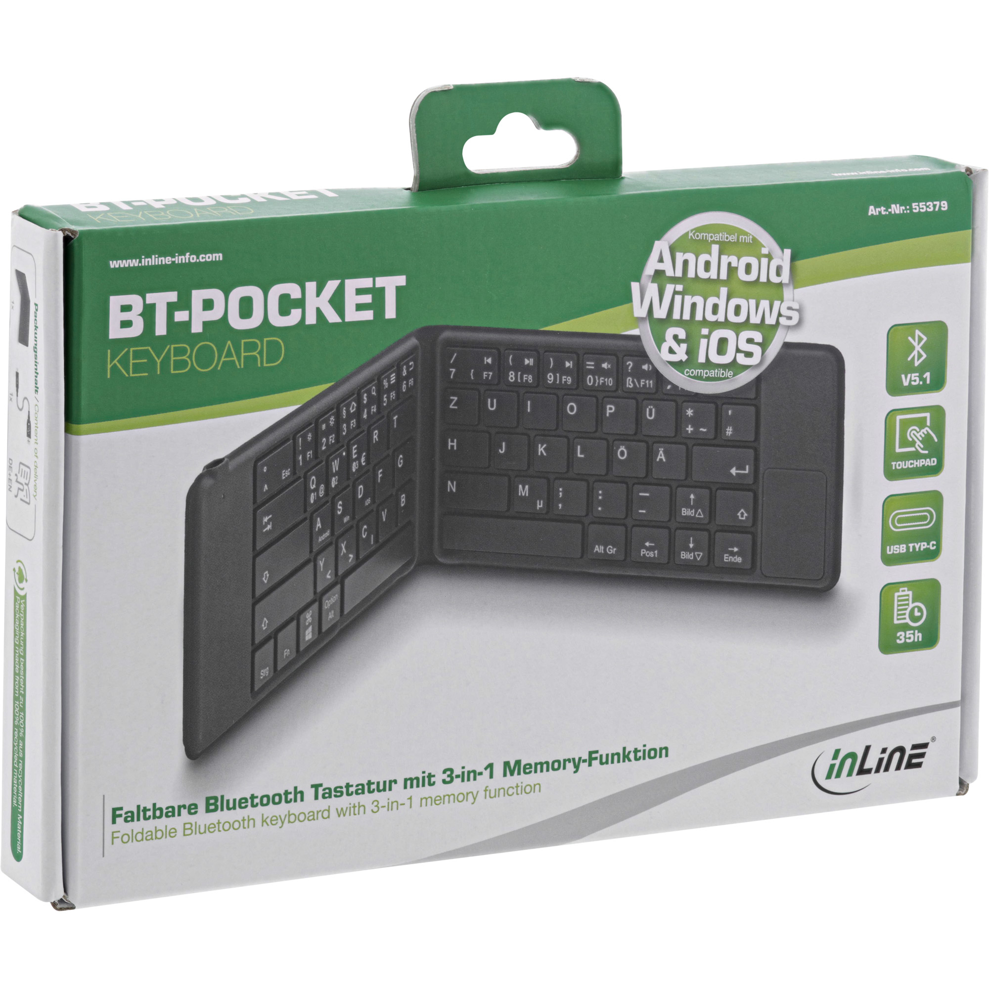 InLine foldable Bluetooth keyboard "BT-Pocket", for up to 3 Bluetooth devices – image 9