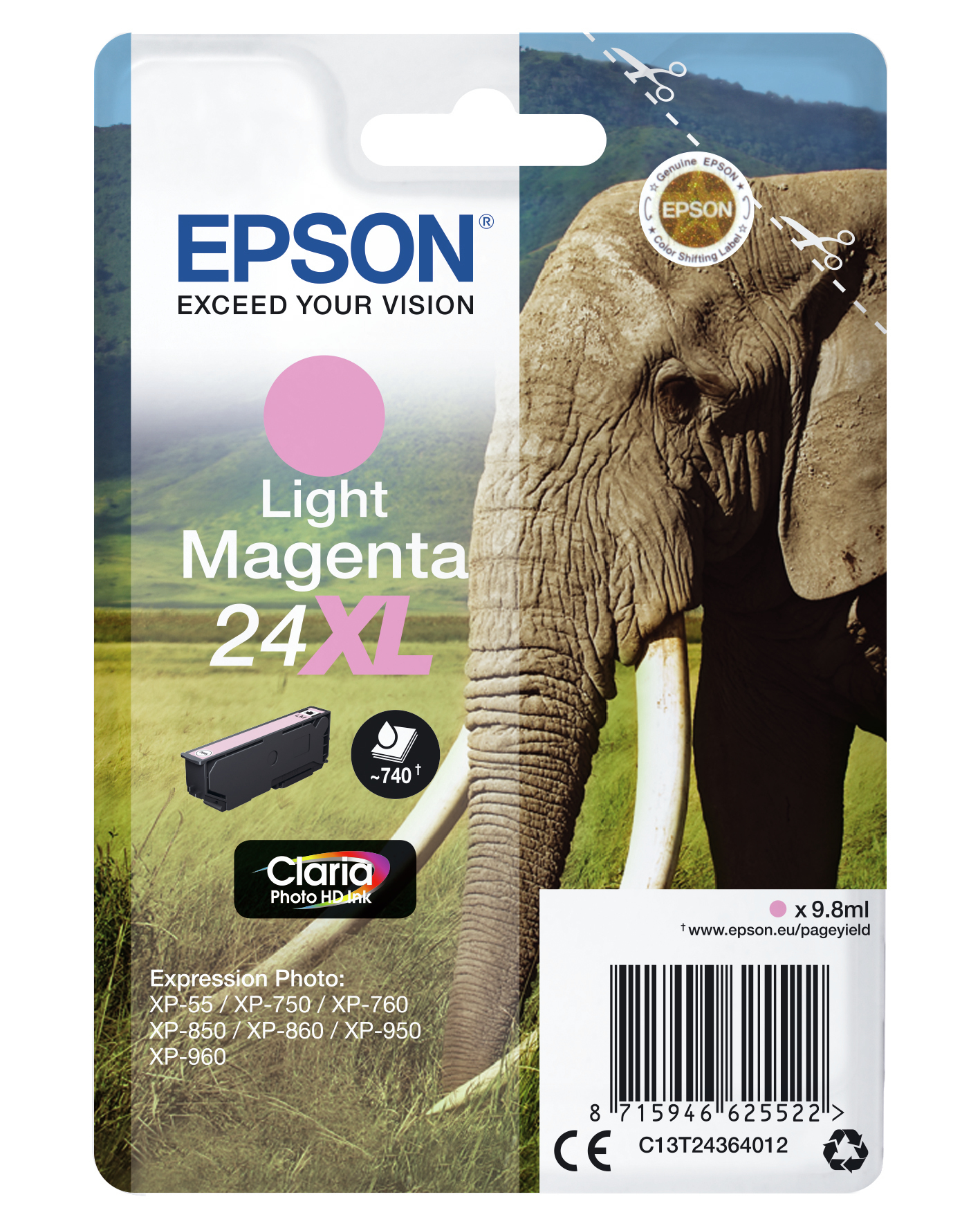Epson Elephant 24XL Claria Photo HD Single Light Magenta Ink – image 9