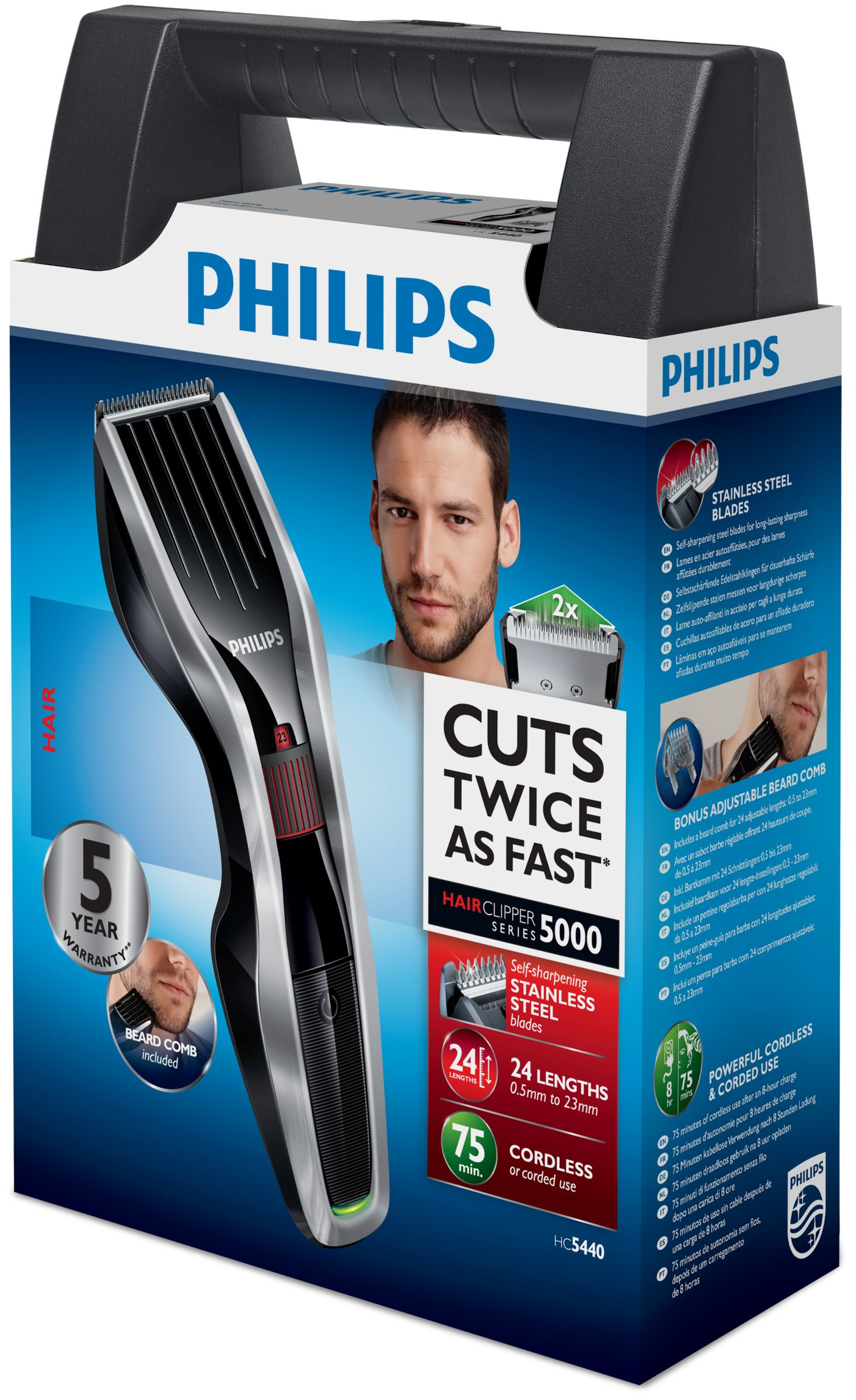 Philips HAIRCLIPPER Series 5000 HC5440/80 hair trimmers/clipper Black 24 – image 2