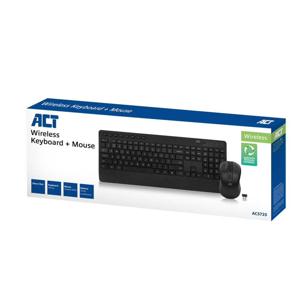 ACT Wireless keyboard and mouse bundle (Qwerty), silent click, eco-friendly, made from recycled materials – image 8