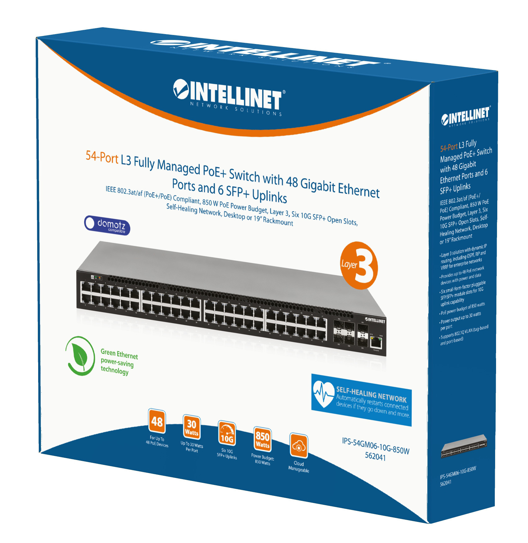 INTELLINET 54-P PoE+ Managed Switch 6x10GbE 850W Switche