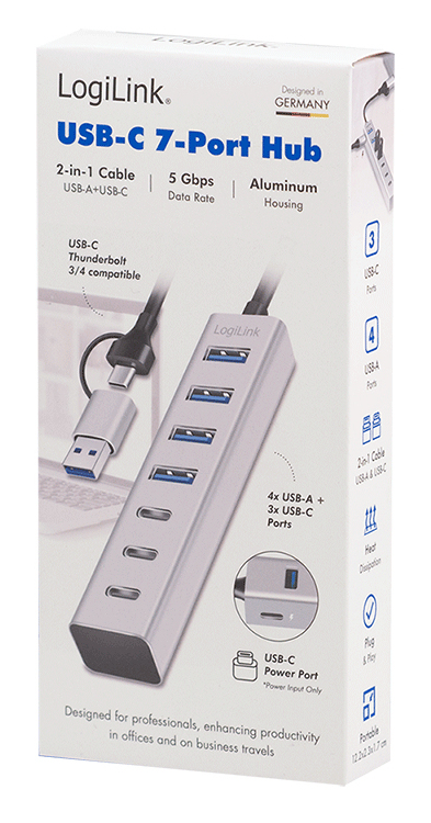 LogiLink USB 3.0 hub, 4x USB-A, 5 Gbit/s, 2-in-1 connection cable, silver – image 4